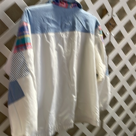 Vtg current seen multicolored jacket granny core  white blue denim look snap - Picture 3 of 3